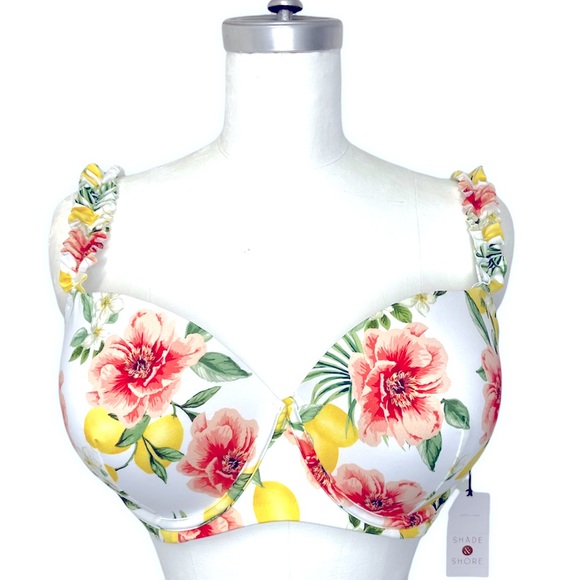 Shade & Shore Other - SHADE & SHORE Swim Top Lemon Floral Ruffle Strap
